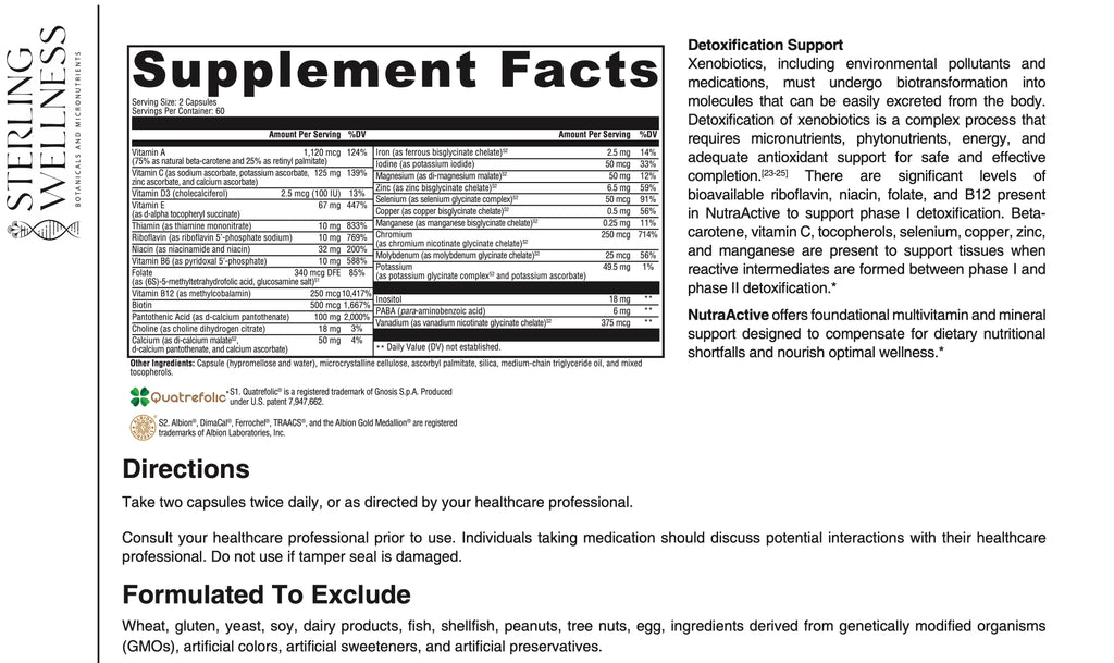 Supplement facts label from Sterling Wellness on a white background
