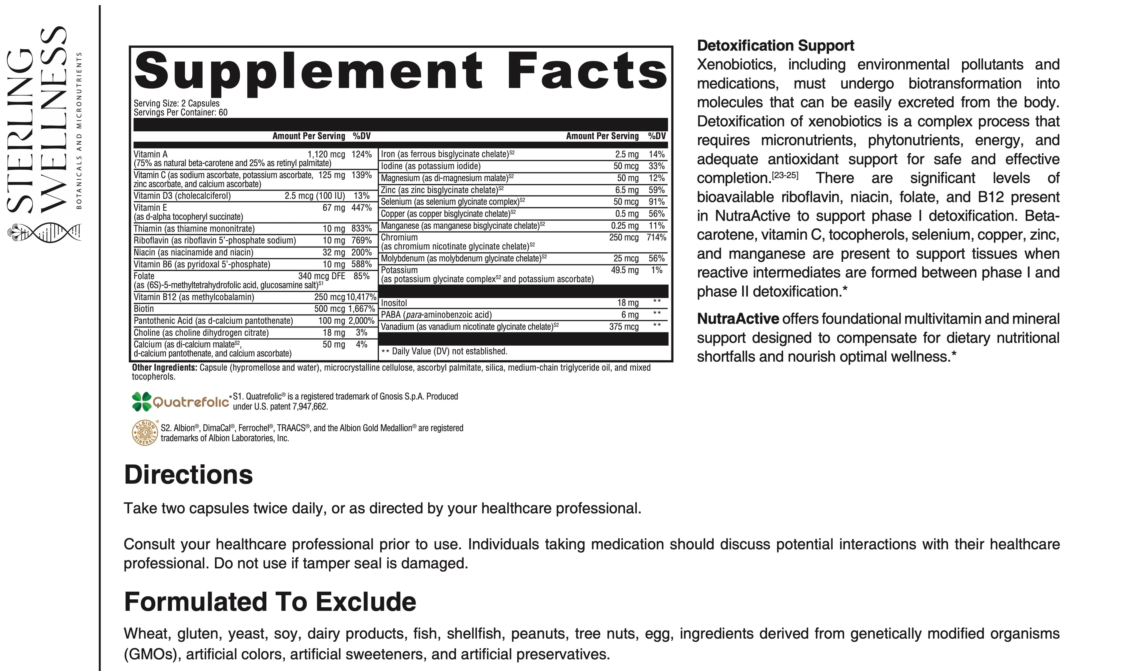 Supplement facts label from Sterling Wellness on a white background