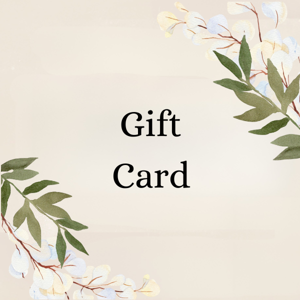 Gift card placeholder with floral design and 'Gift Card' text on a beige background
