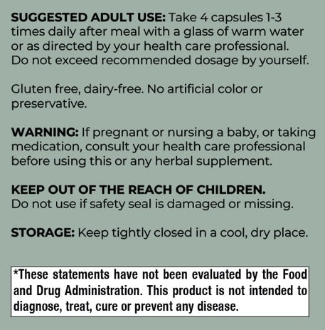 Supplement label with text on a green background