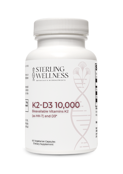 Sterling Wellness K2-D3 10,000 supplement bottle on a white background