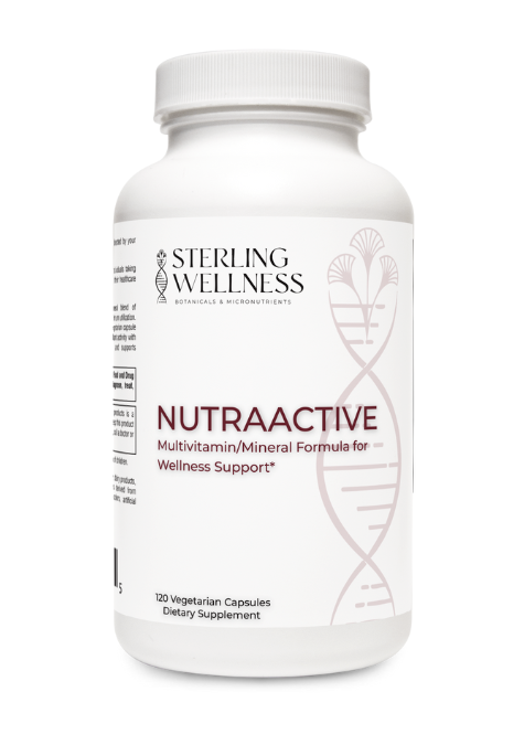 Supplement bottle labeled 'Nutraactive' by Sterling Wellness on a white background
