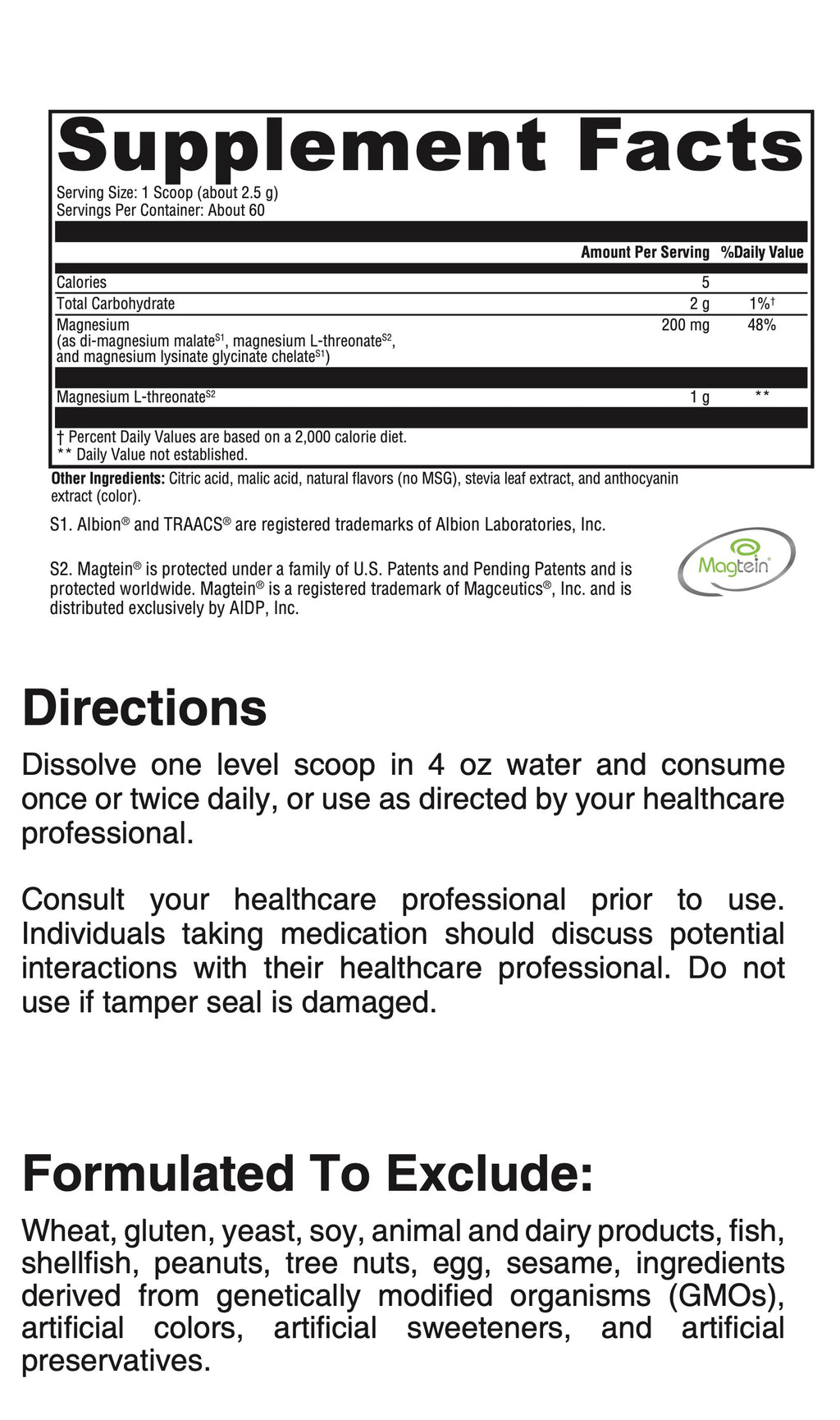 Supplement label with 'Supplement Facts' and 'Directions' on a white background