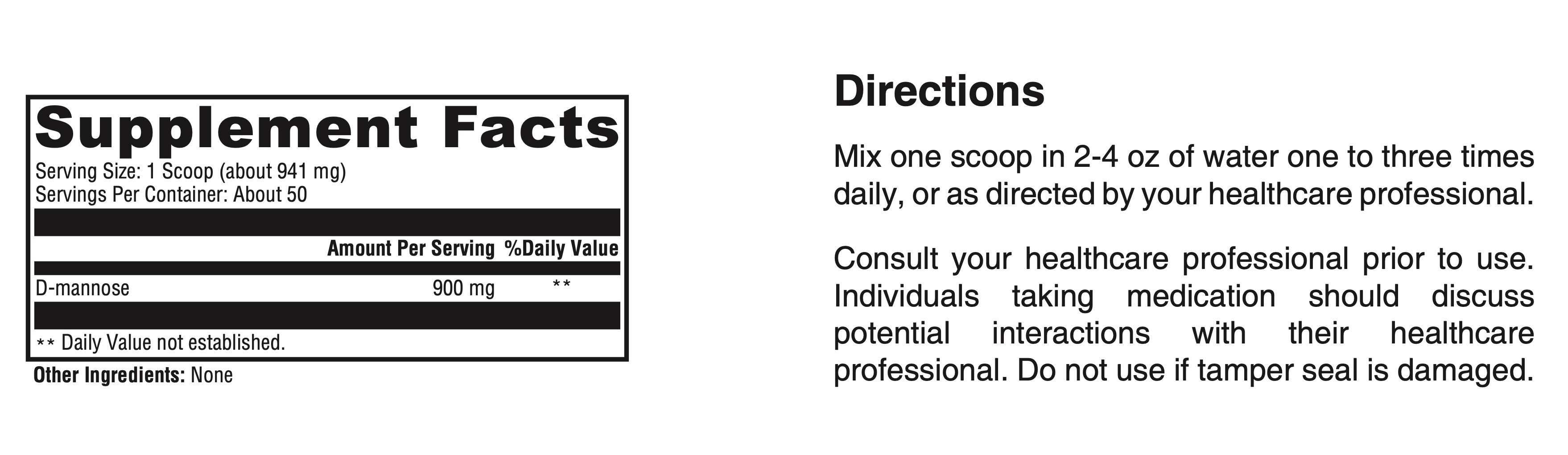 Supplement label with directions for use on a white background
